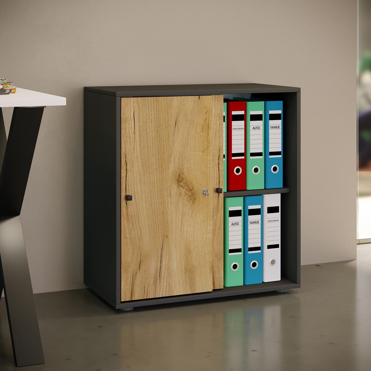 Kancelářská skříň Lona L s posuvnými dveřmi, antracitová