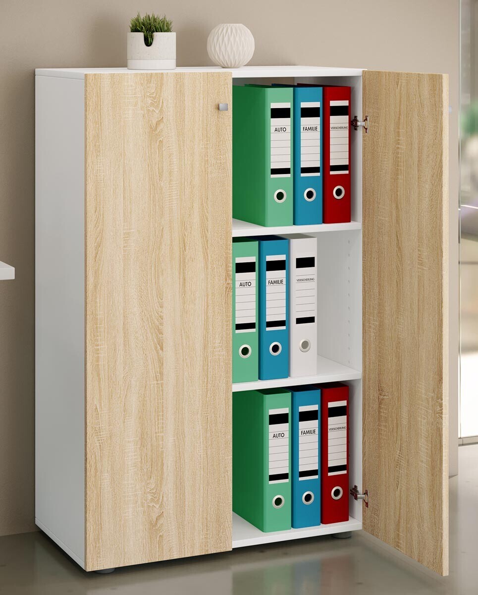 Kancelářská skříň Lona XL s otočnými dvířky, bílá