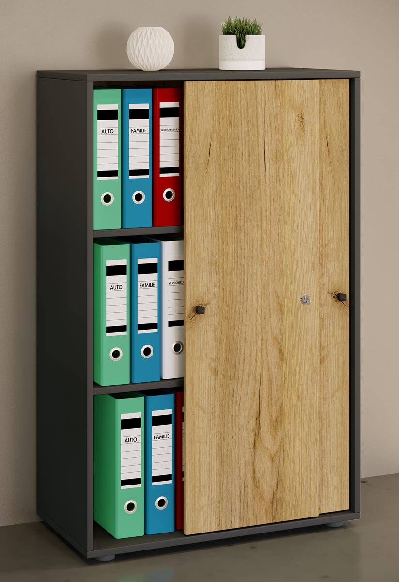 Kancelářská skříň Lona XL s posuvnými dveřmi, antracitová