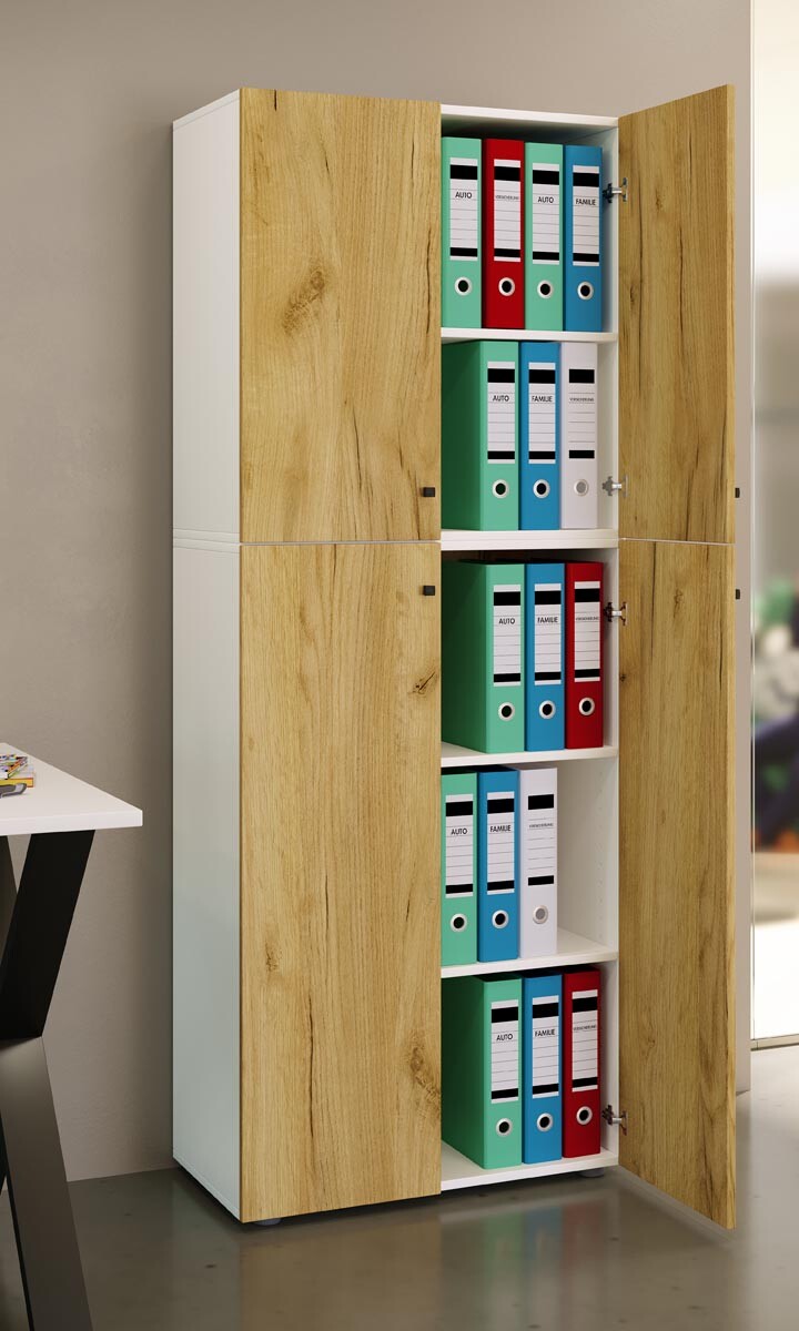 Kancelářská skříň Lona XXL s otočnými dvířky, bílá