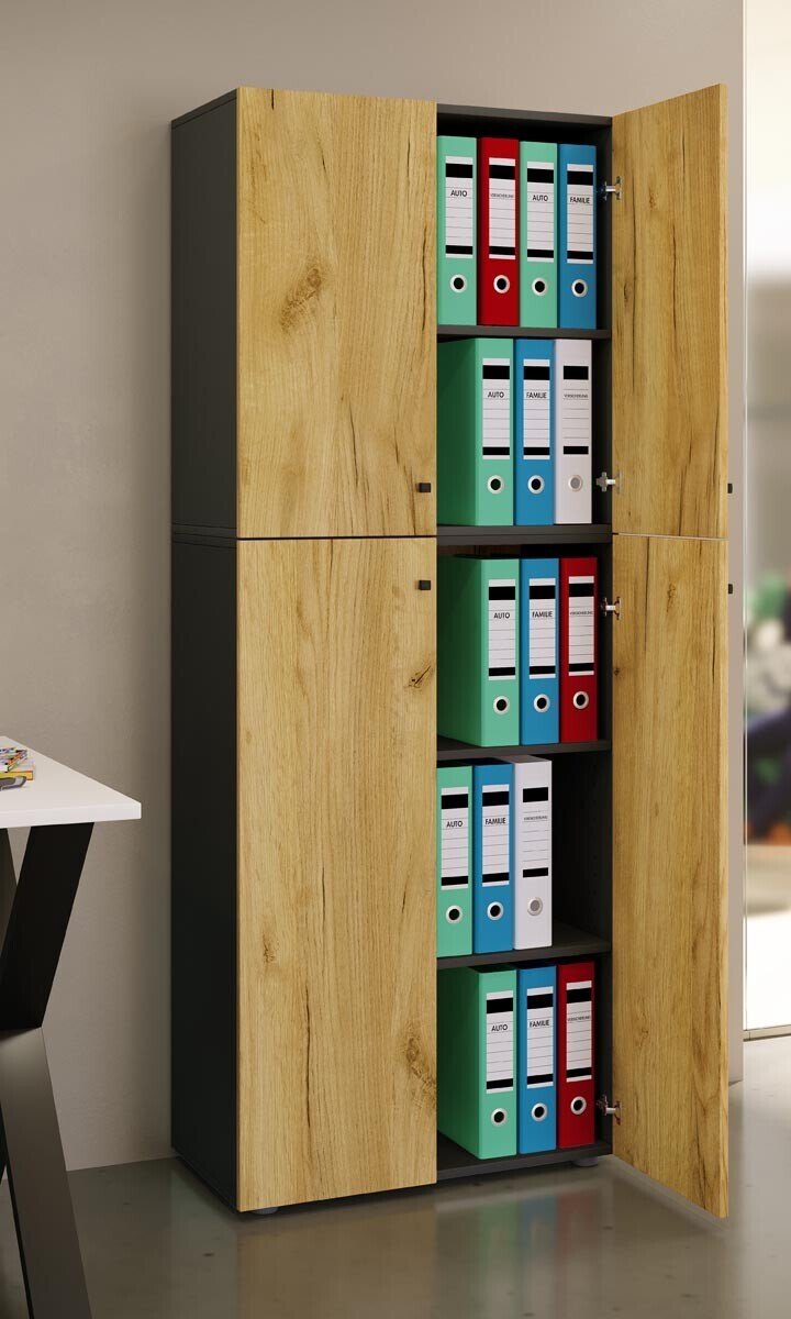 Kancelářská skříň Lona XXL s otočnými dvířky, antracitová