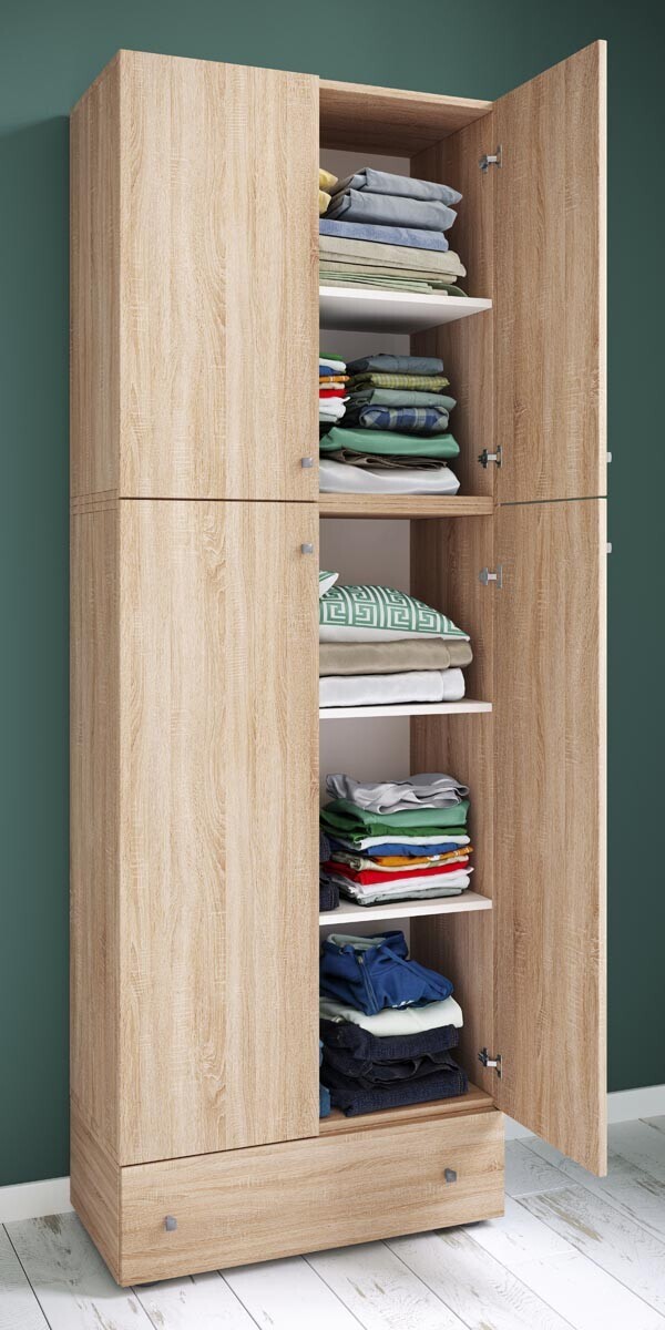 Šatní skříň Lona XXL s otočnými dveřmi se zásuvkou, dub sonoma