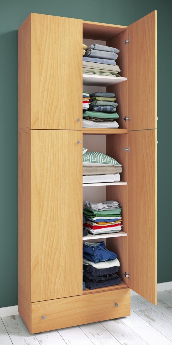 Šatní skříň Lona XXL s otočnými dveřmi se zásuvkou, buk