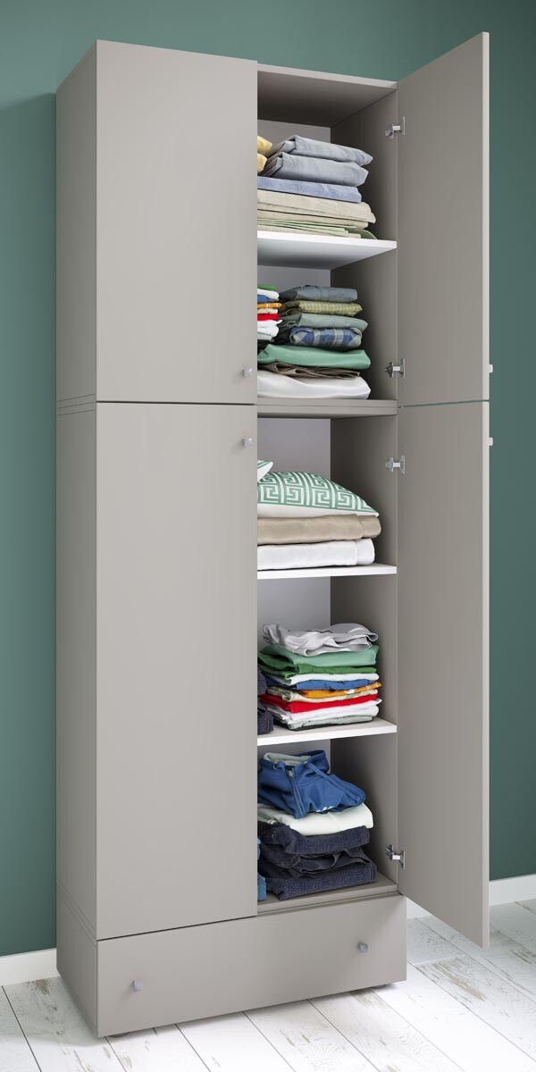 Šatní skříň Lona XXL s otočnými dveřmi se zásuvkou, šedá