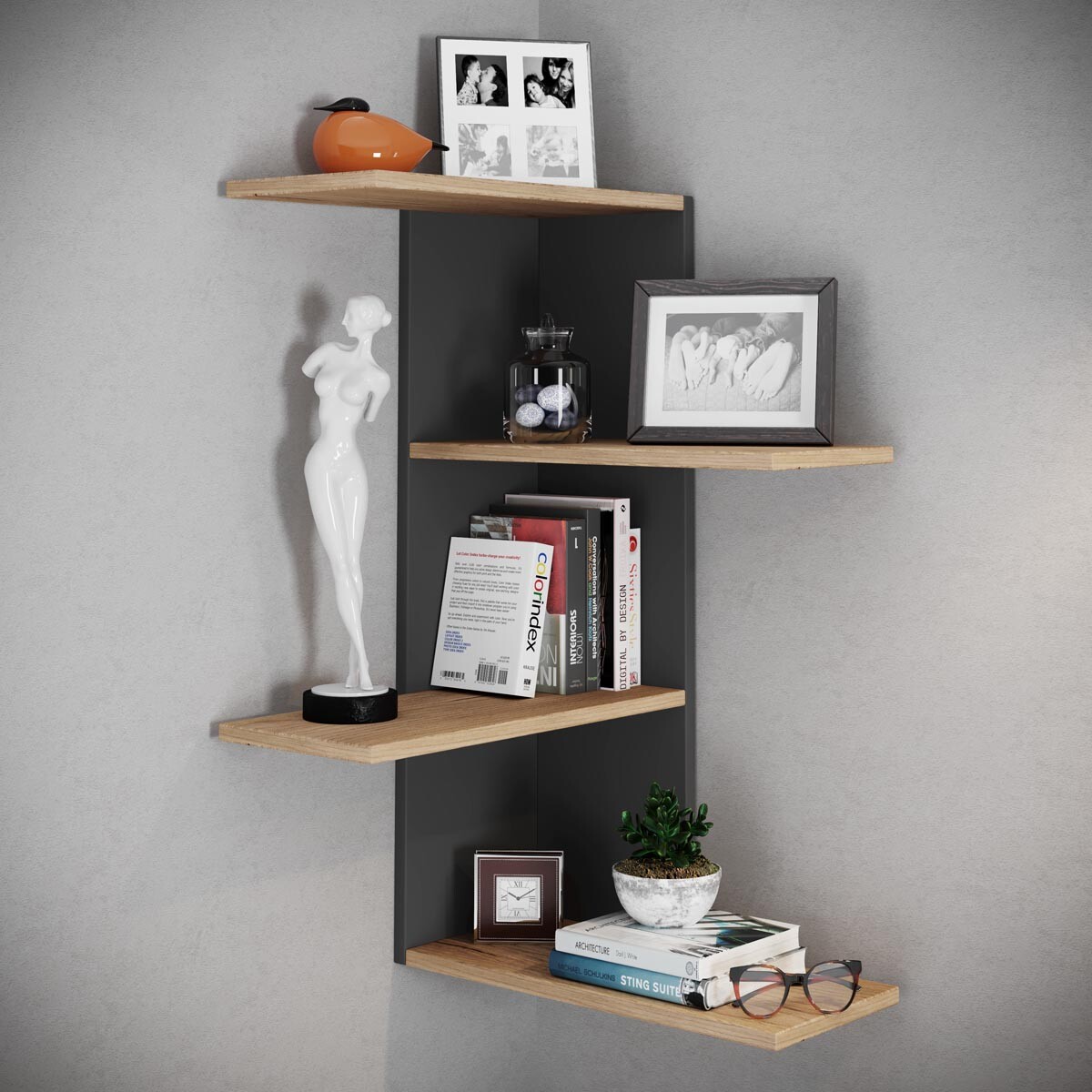 Rohová police Balos, černá