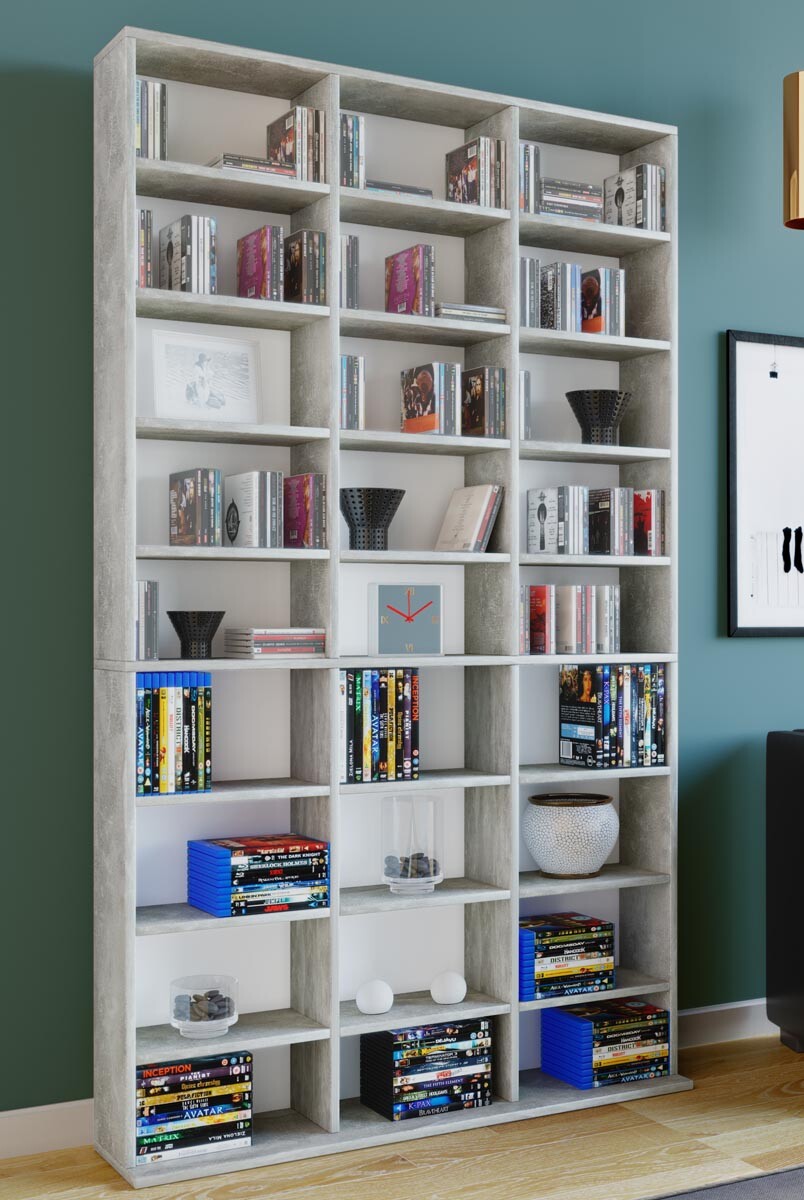 Dřevěný stojan na CD a DVD Megosa XL, betonový vzhled