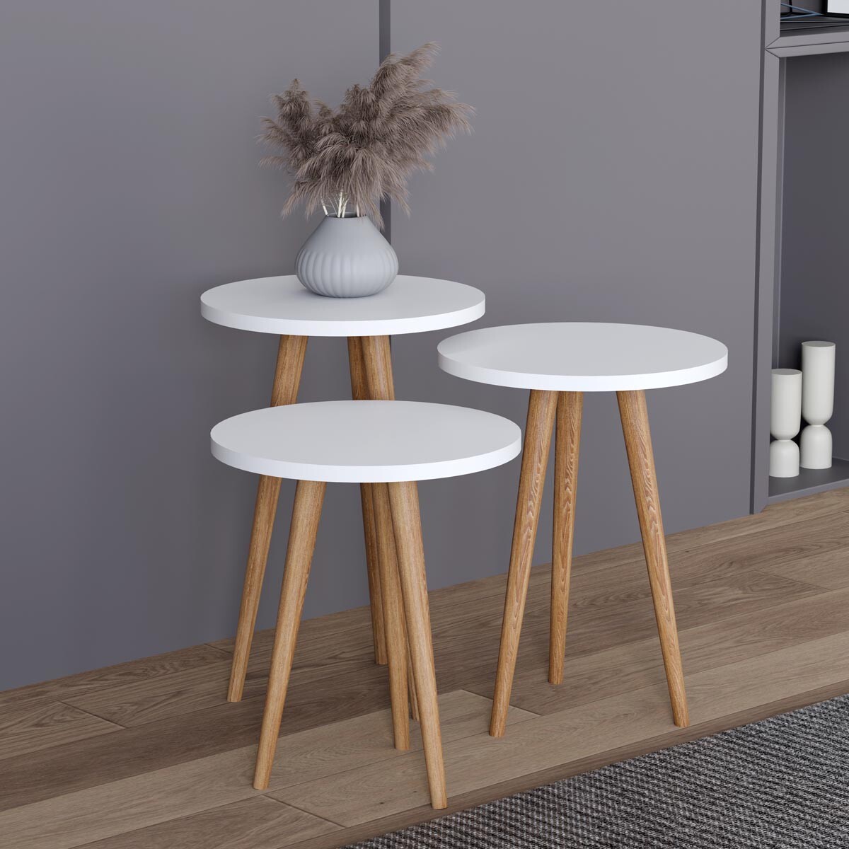 3dílný odkládací stolek Barilo, bílý