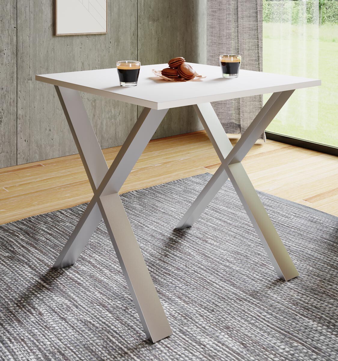 Jídelní stůl Xona 80x80 X-nohy, bílý