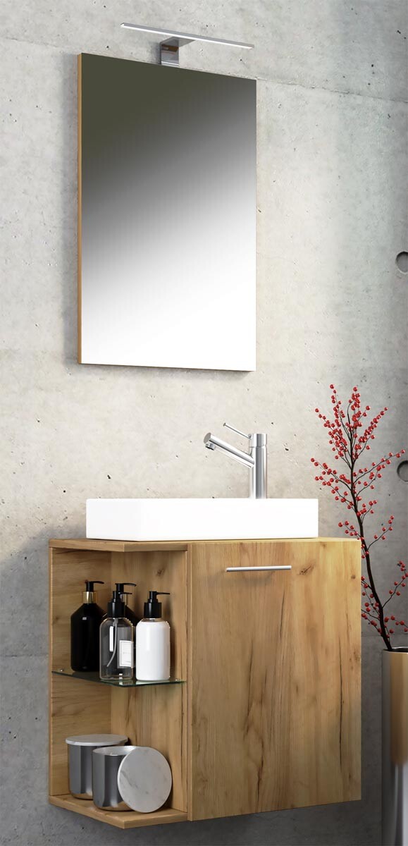 3dílné umyvadlo pro hosty Hausa se zrcadlem, dub medový