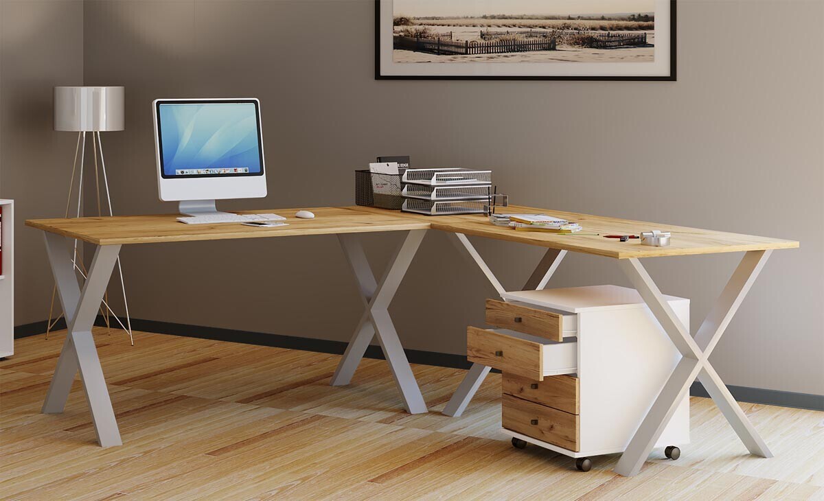 Rohový stůl Lona 130x130x50 X-nohy, dub medový