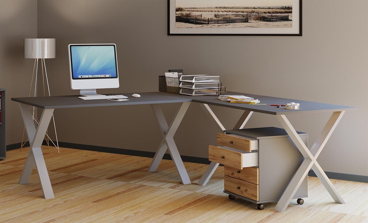 Rohový stůl Lona 220x160x80 X-nohy, antracit