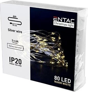 Entac Nano LED vianočná reťaz 1 m, vnútorná, teplé svetlo, 20 LED, na batérie AA