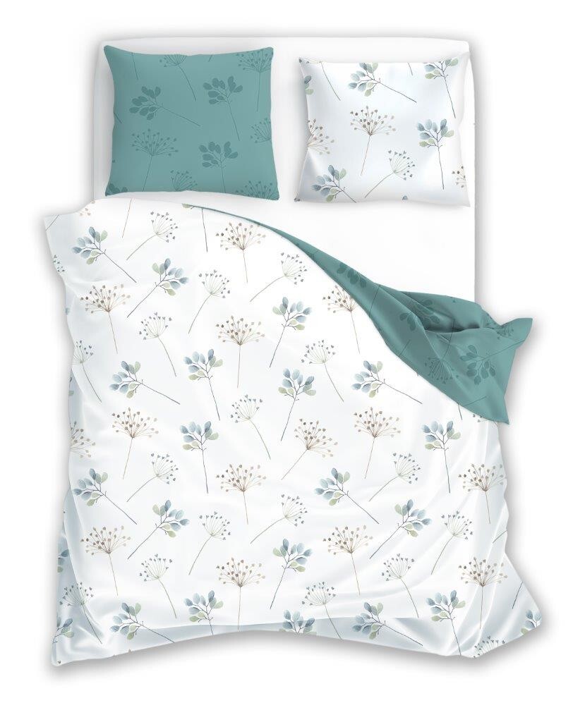 Bavlněné povlečení COTTAGE HOME 020 140x200 cm + 1x 70x90 cm bílé/tyrkysové