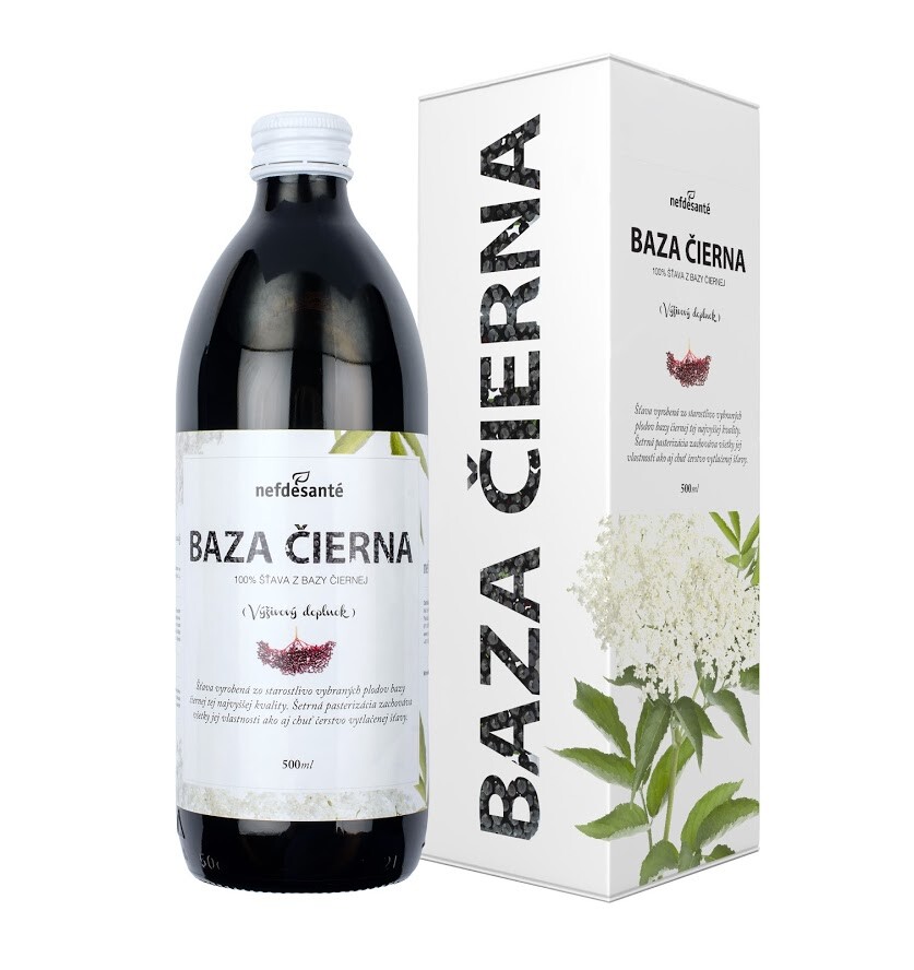 Nefdesante Akcia spotreba 31.10.2025  50 % BAZA ČIERNA (100 % šťava z bazy čiernej s prídavkom vitamínu C 500 ml)-1 500 ml