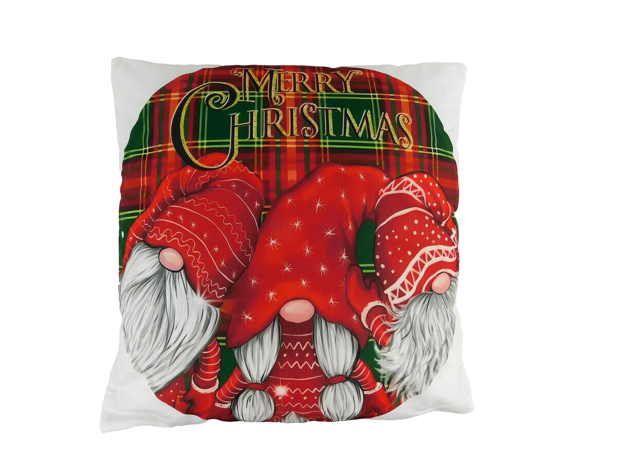 MAKRO - Vankúš vianočný škriatok 43x43cm, červené káro