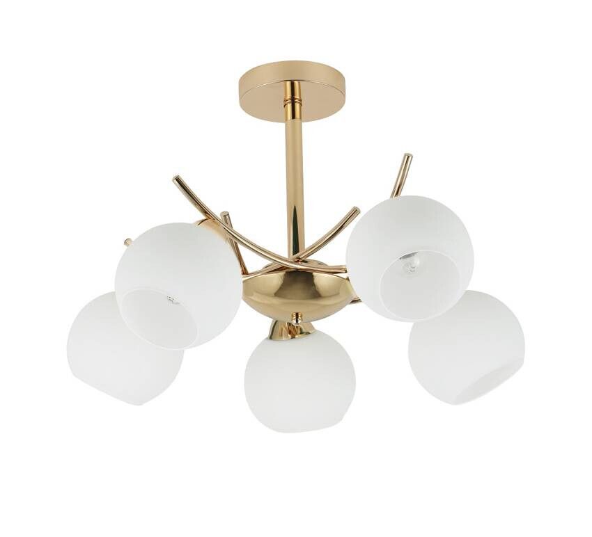 Závesná lampa AMOS Gold 5x40W E27 biele tienidlo