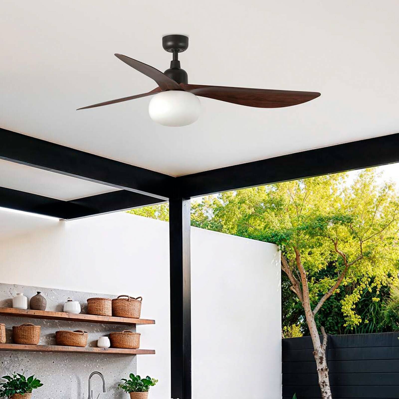 Stropný ventilátor s osvetlením Outwood, hnedý, DC, tichý, Ø150cm