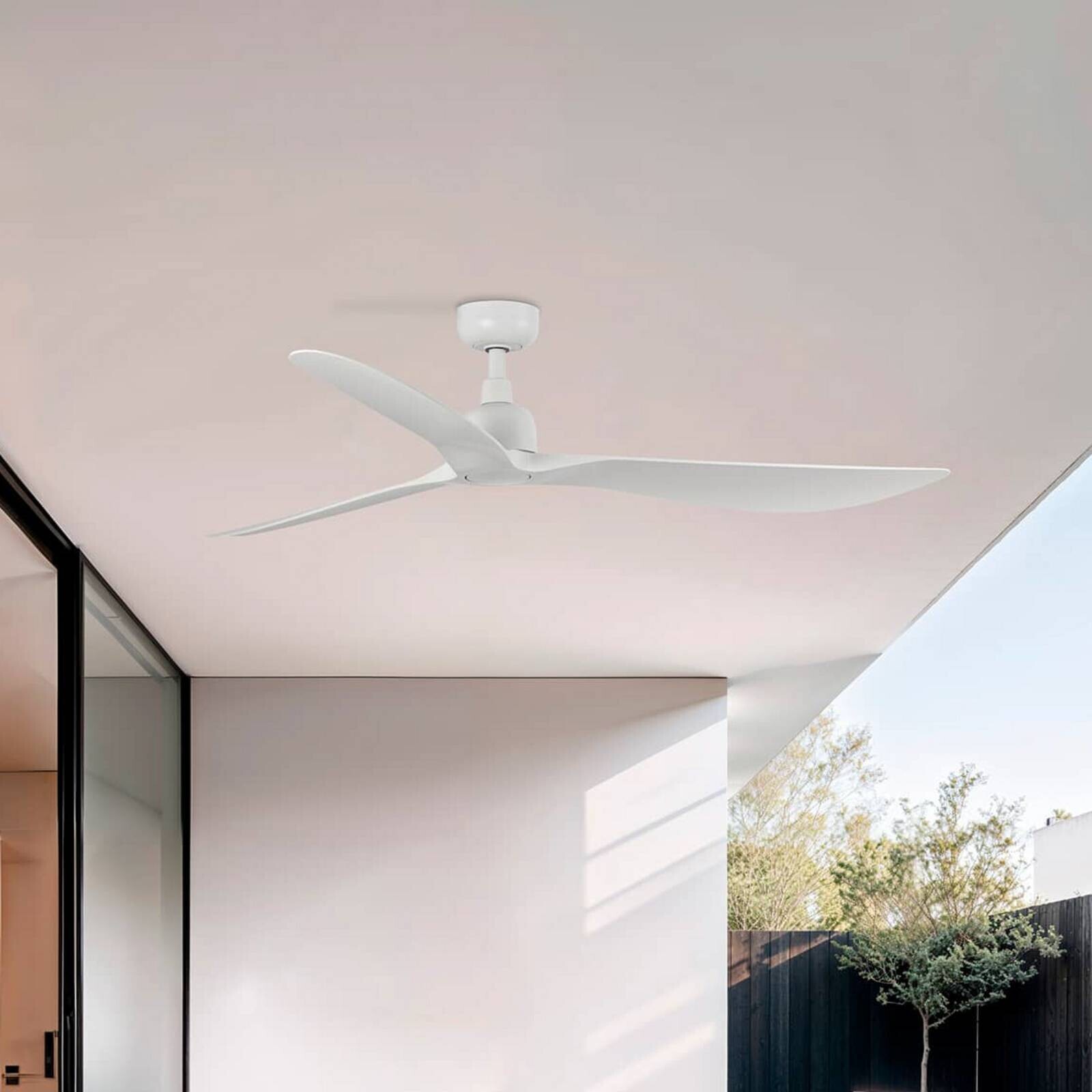 Stropný ventilátor Outwood, biely, DC, tichý, Ø 150 cm, IP44