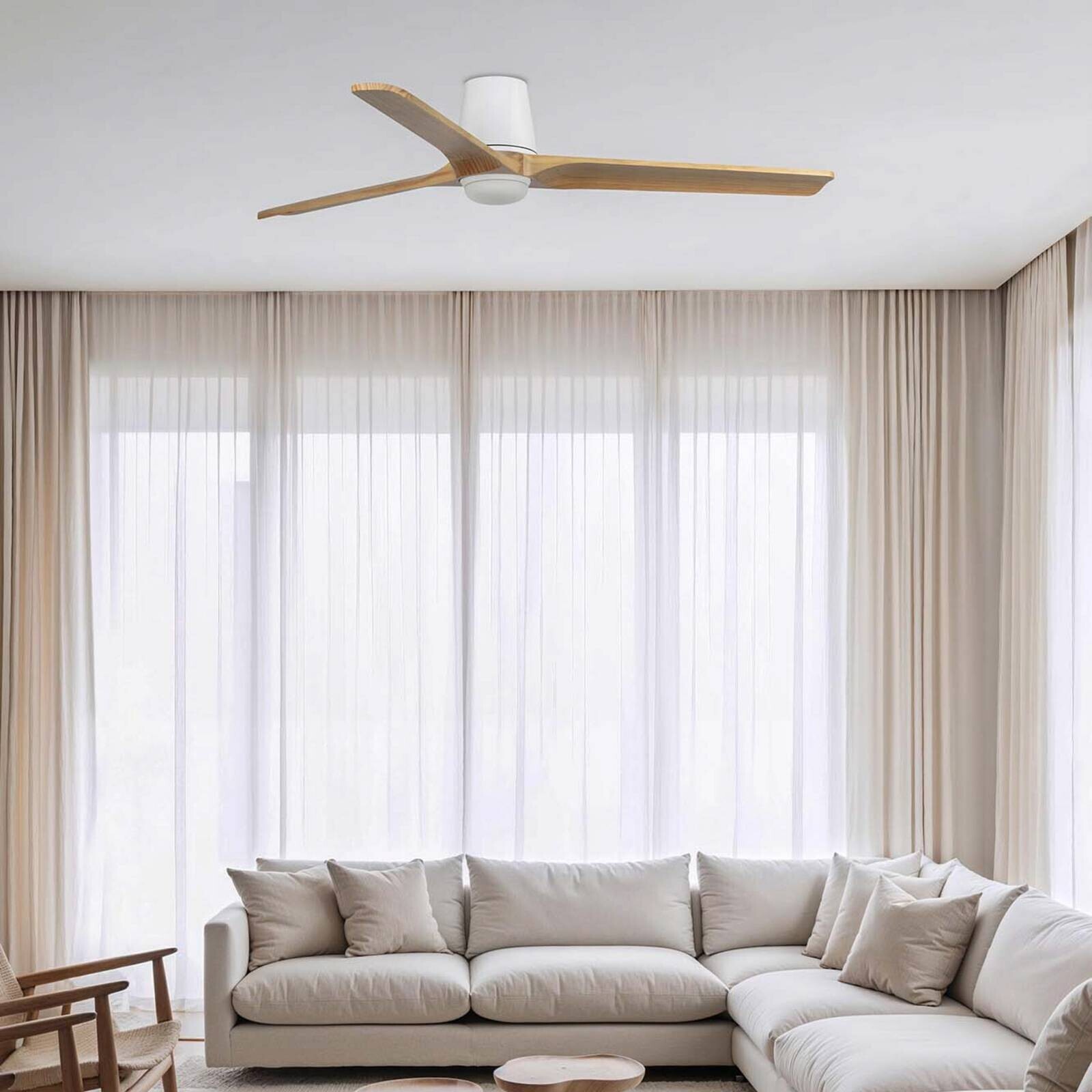 LED ventilátor Heywood L, biela/farba dreva, DC, tichý, CCT