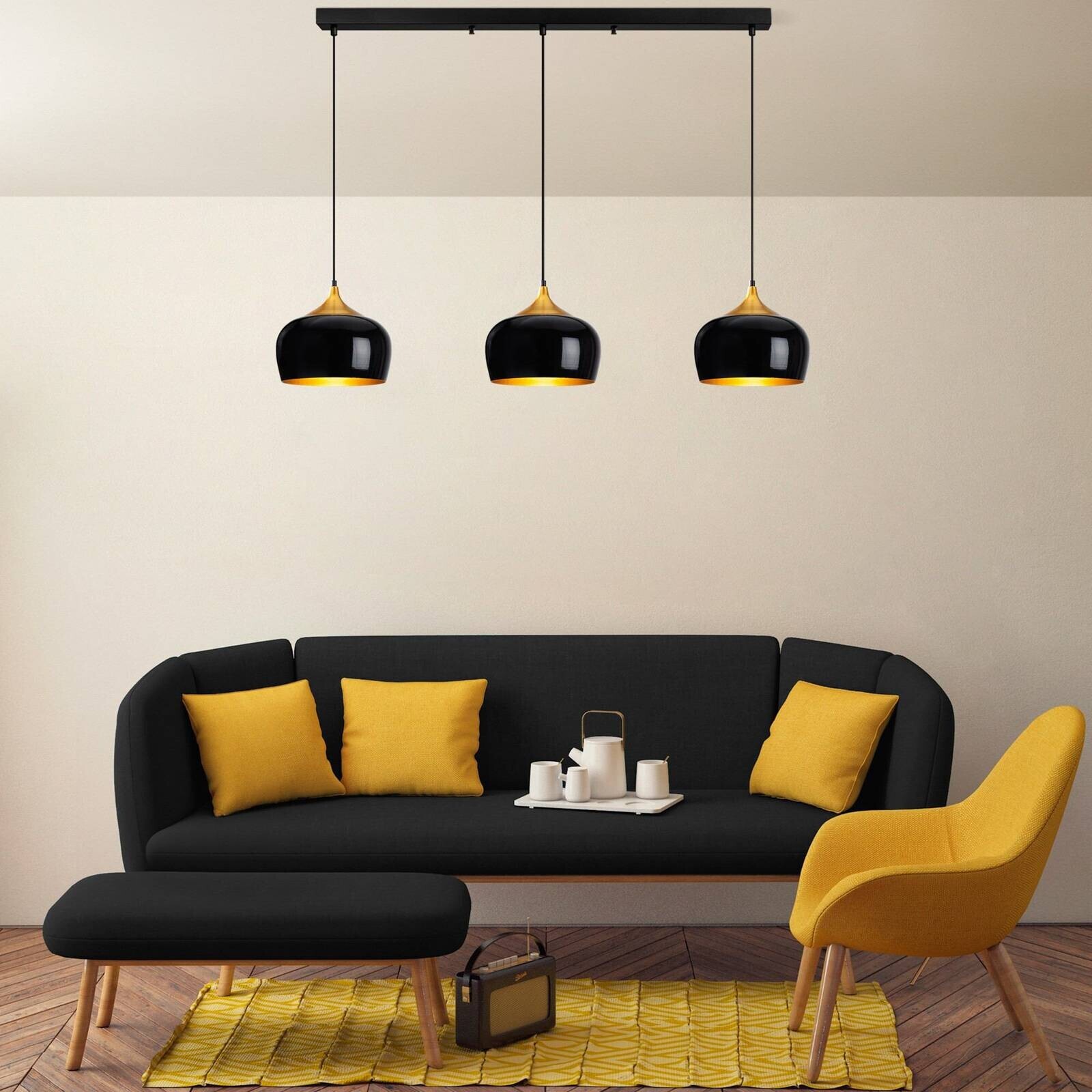 Závesné svietidlo Berceste, čierne, 3-pl., dĺžka 140 cm