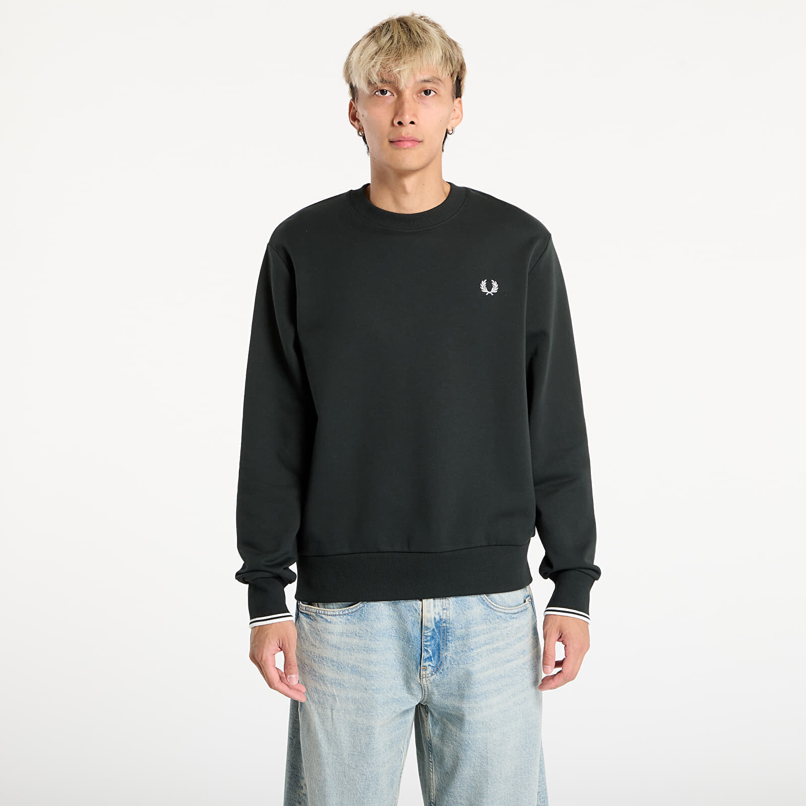 Mikina FRED PERRY Crew Neck Sweatshirt Night Green/ Snow White L