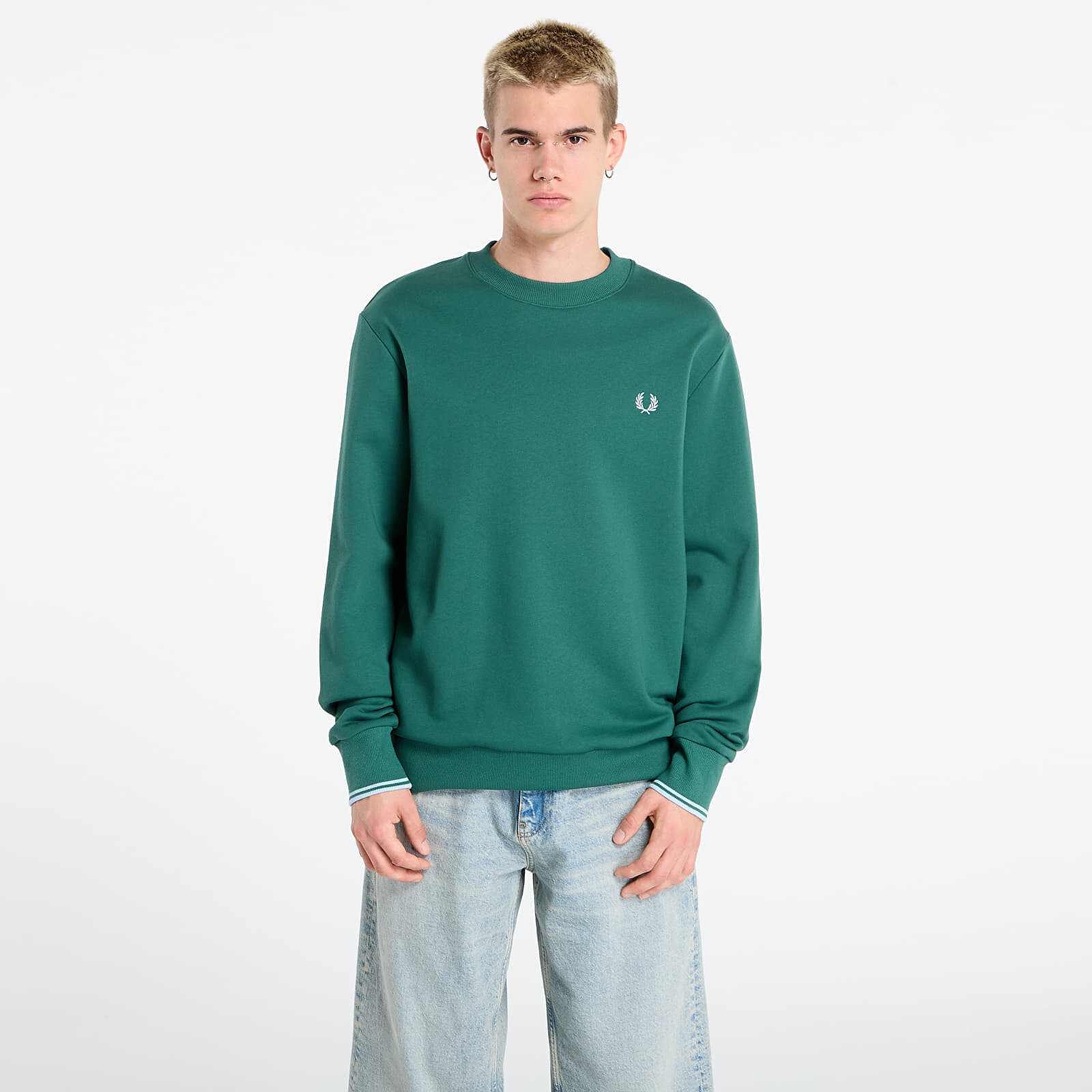 Mikina FRED PERRY Crew Neck Sweatshirt Sprtgrn/ Trackblu L