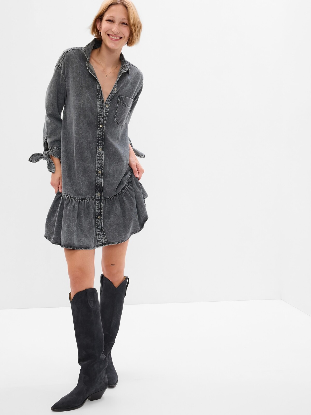 GAP Denim Mini Dress with Frill - Women
