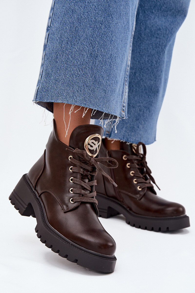 Boto Zateplené dámske čižmy so zlatým detailom čokoládové Kavirae