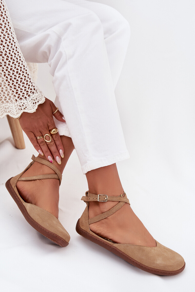 Semišové Baleríny Dámske Barefoot S Pásmi Zazoo 191 Béžové