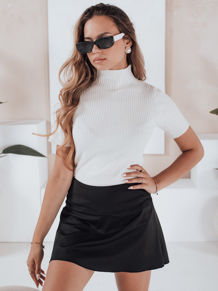 Damski sweter prążkowany z krótkim rękawem GIRLGLORY biały Dstreet