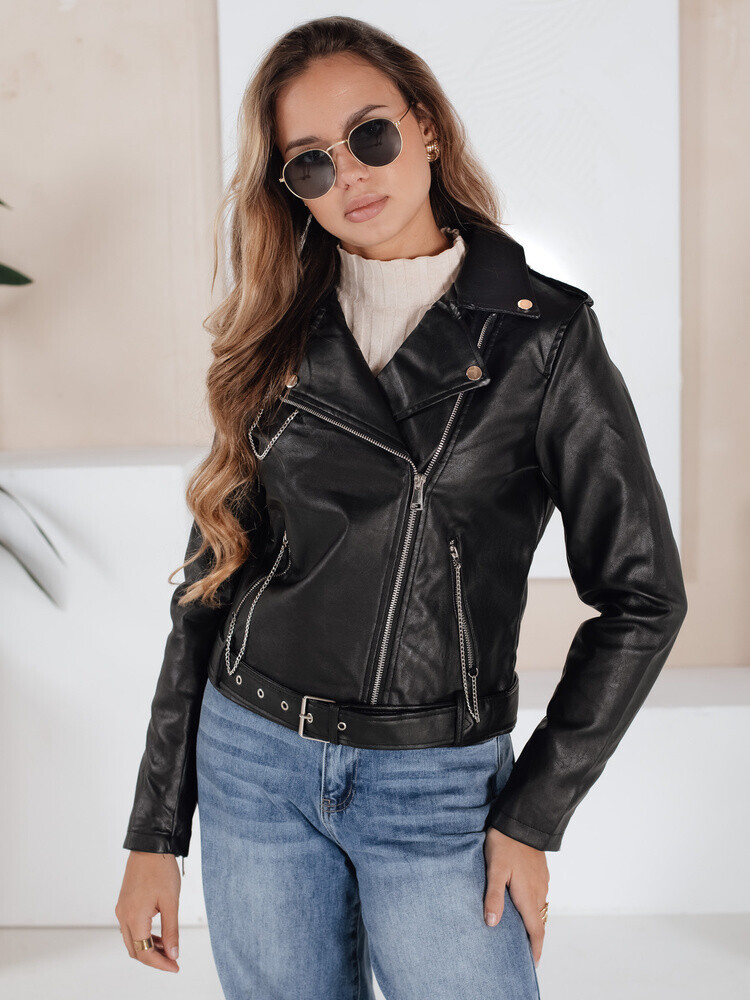 Kurtka skórzana damska ramoneska czarna Dstreet
