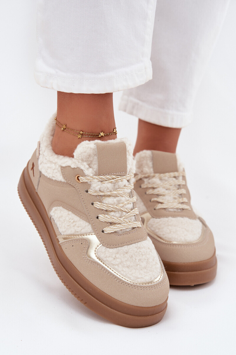 Boto Dámske tenisky na platforme s kožušinou typu baránok béžové Frelina