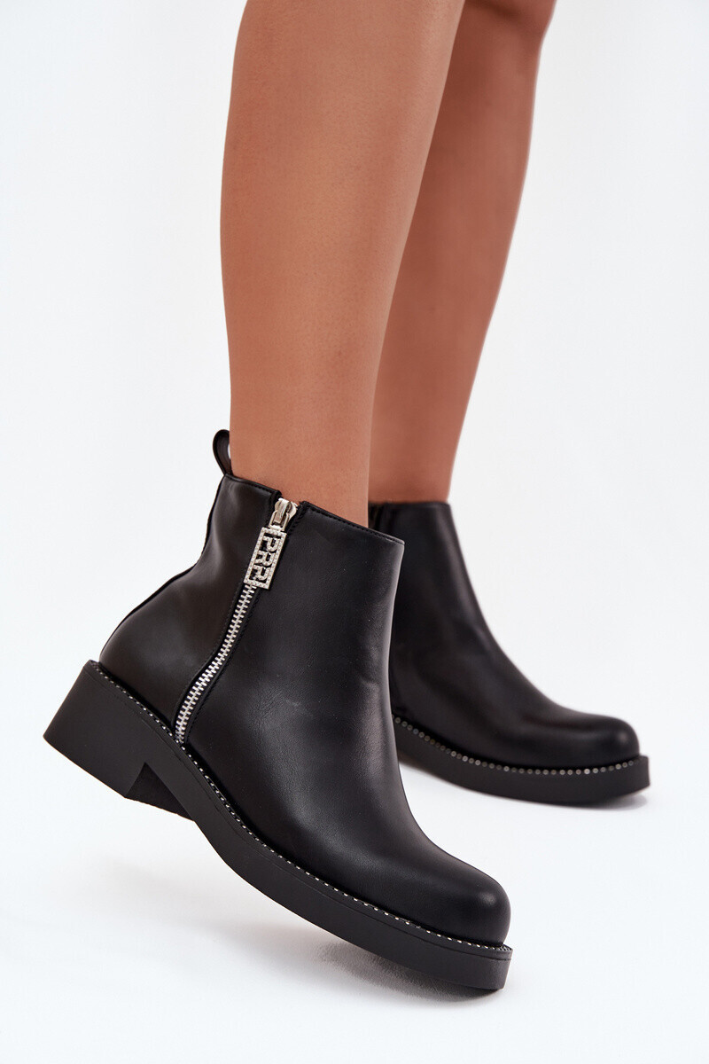 Boto Zateplené Nízke Dámske Topánky S Cirkóniami Čierne Vionna