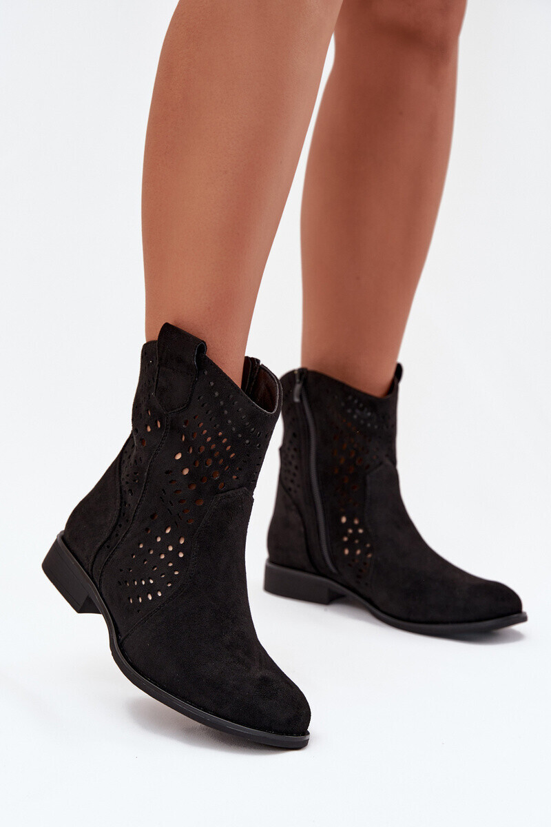 Boto Otvorené dámske členkové topánky na nízkom podpätku Čierne Amisna