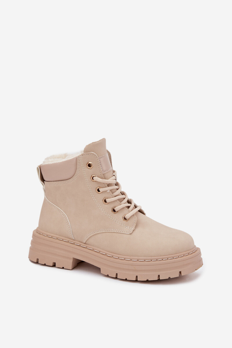 Boto Dámske zimné topánky s kožušinou na zips svetlo béžové Tharika