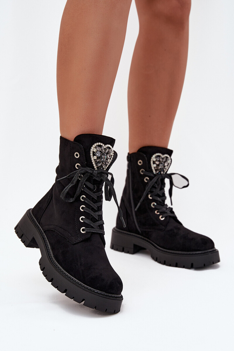 Boto Pracovné Čižmy S Bižutérne Dekorácie Zateplené Eko Semišové Čierne Miryssa
