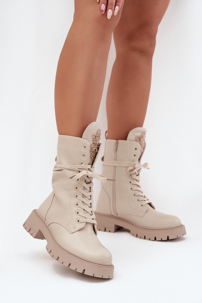 Boto Zateplené pracovné čižmy s ozdobou béžové Kelilea