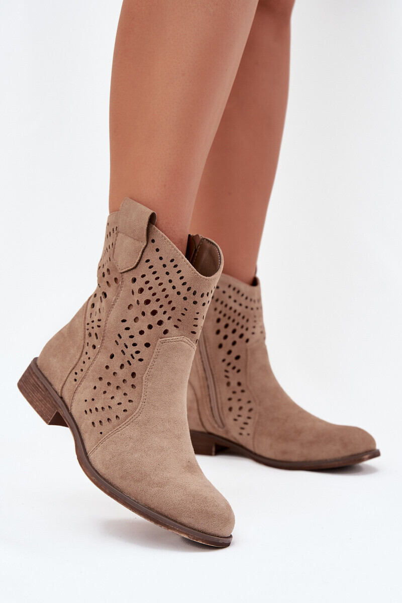 Boto Dámske perforované členkové topánky na plochej päte béžové Amisna