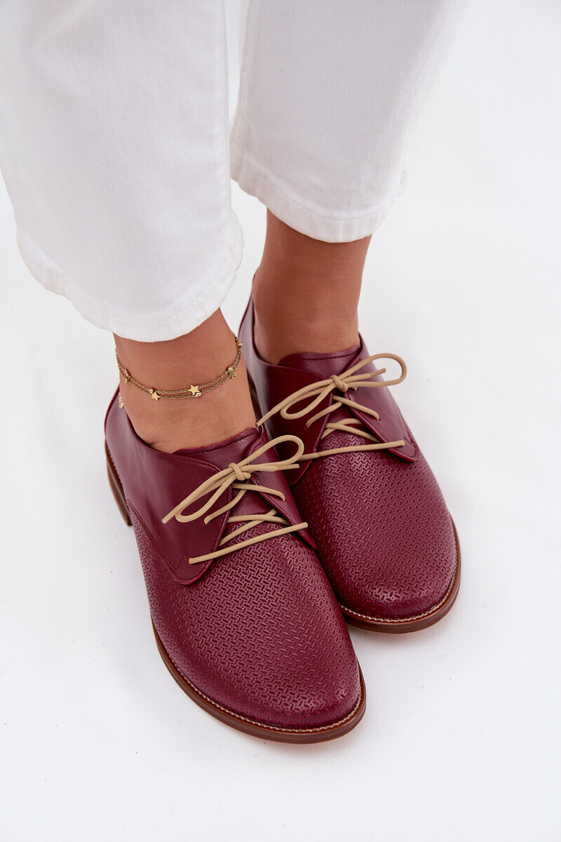 Dámske kožené elegantné šnurovacie poltopánky Zazoo 4238 Bordeaux