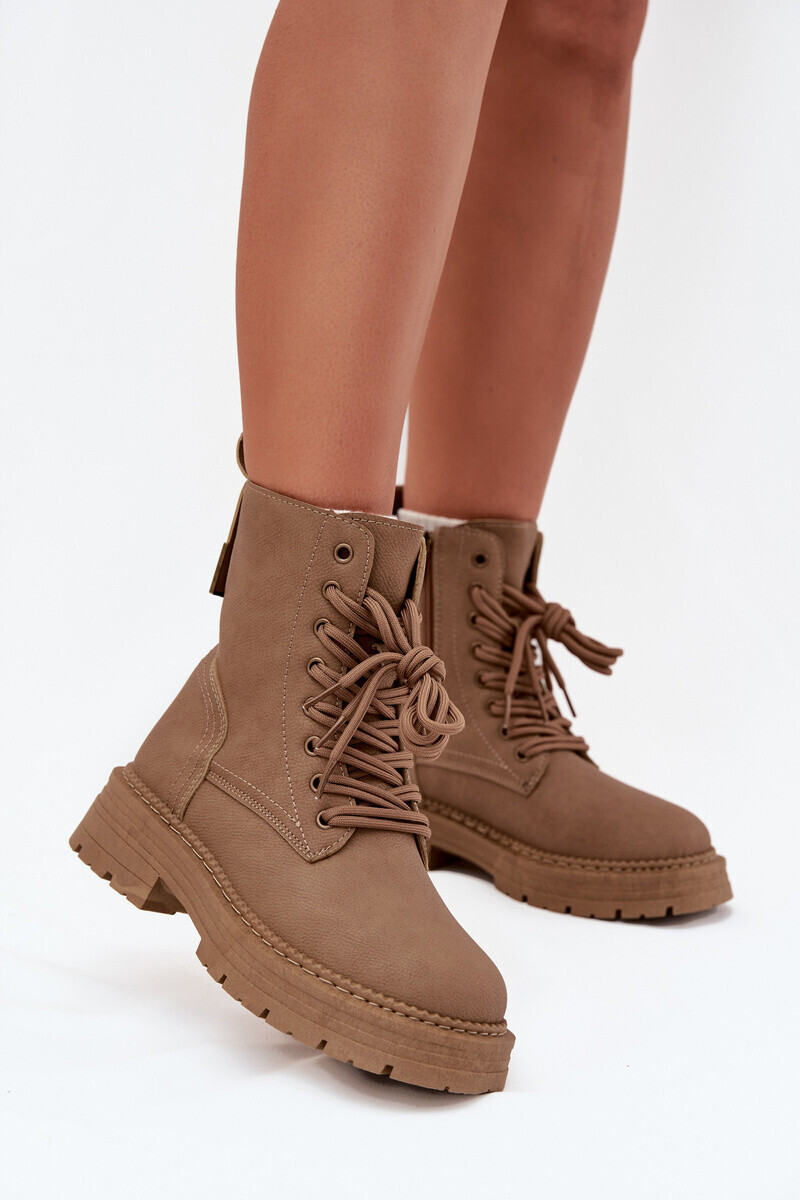 Boto Dámske Čižmy Workery Na Zips Tmavo Béžové Tirina