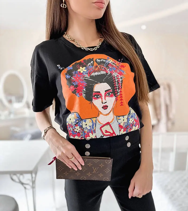 Gemre Čierne voľné tričko Ferrovia