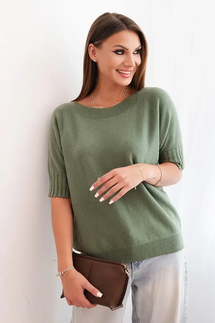 Kesi Włoski Dámsky sveter z viskózy s krátkym rukávom khaki