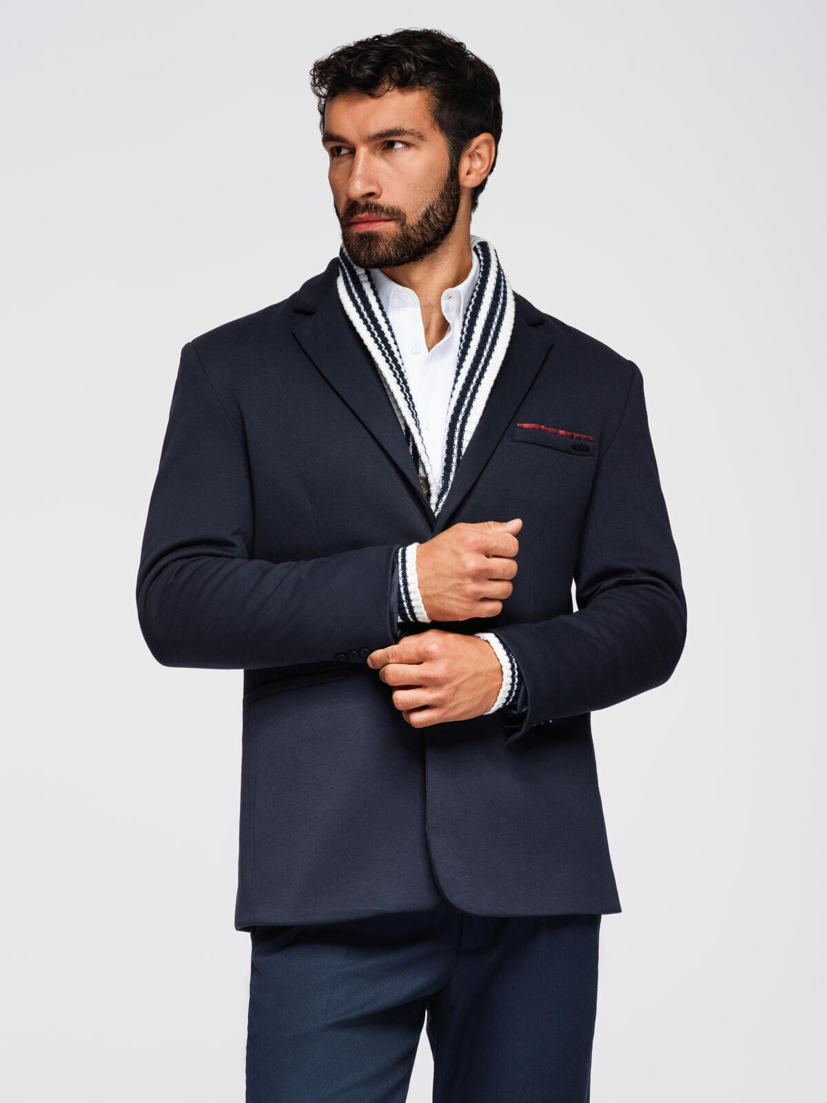 Ombre Men's knitted jacket with a fitted cut - navy blue