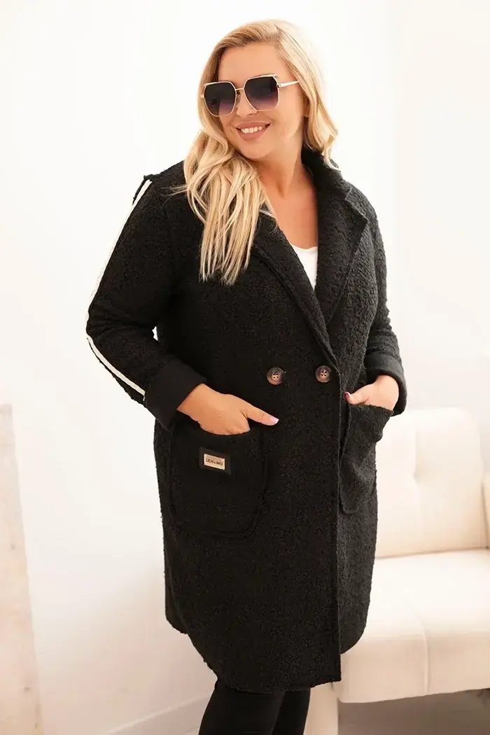 Kesi Włoski Dámsky kabát Plus Size z umelého baranka s vreckami čierny
