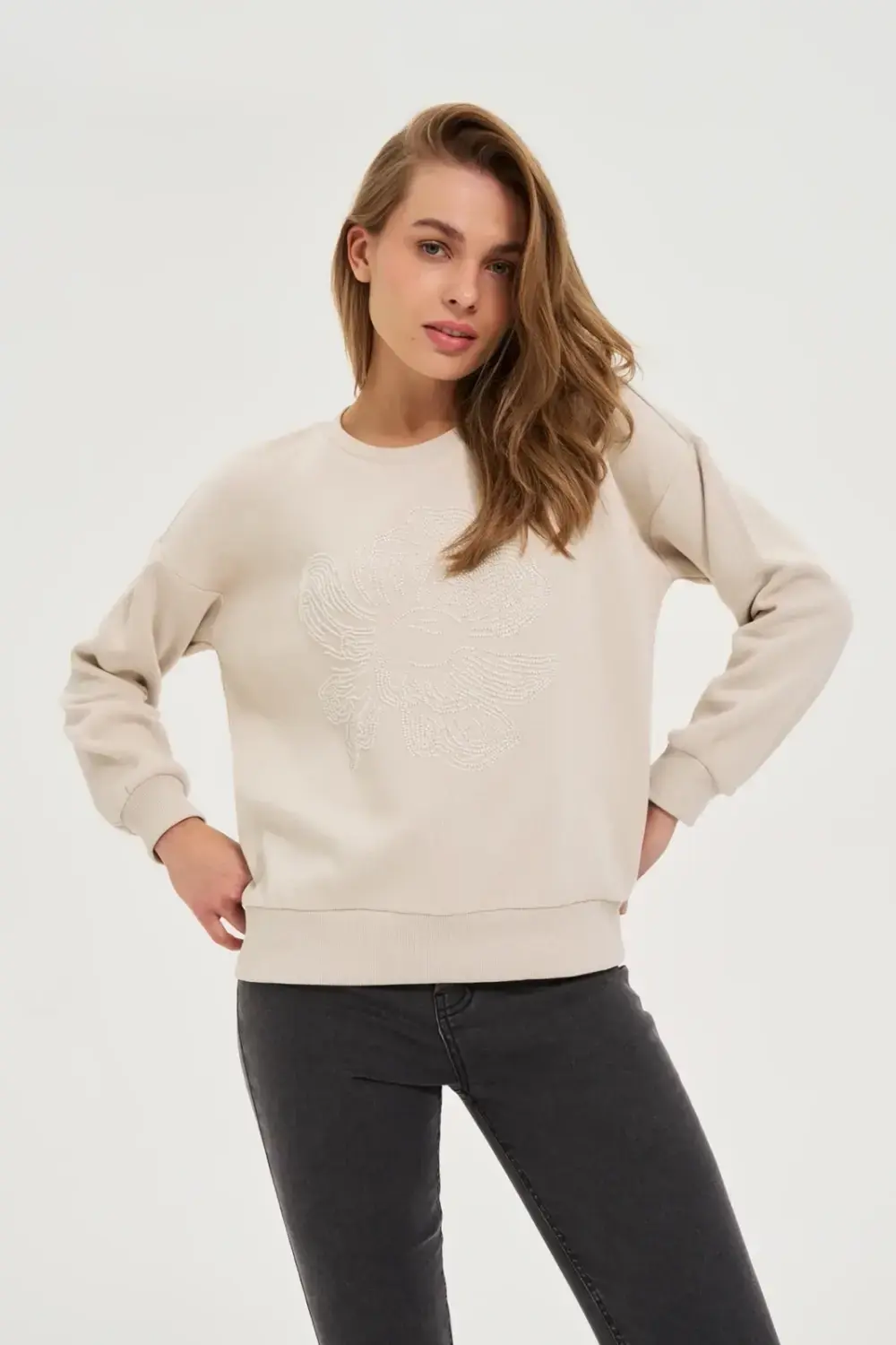 Marisse WOMEN'S SWEATSHIRT Z-BL-4816 L.BEIGE