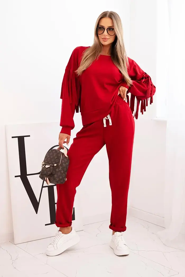 Kesi Włoski Komplet dámsky maslový s třásněmi na rukávoch bordový