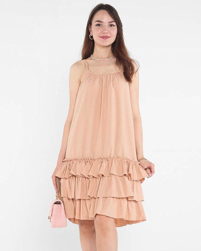 Resti Women's camel strappy dress with frills - Clothing