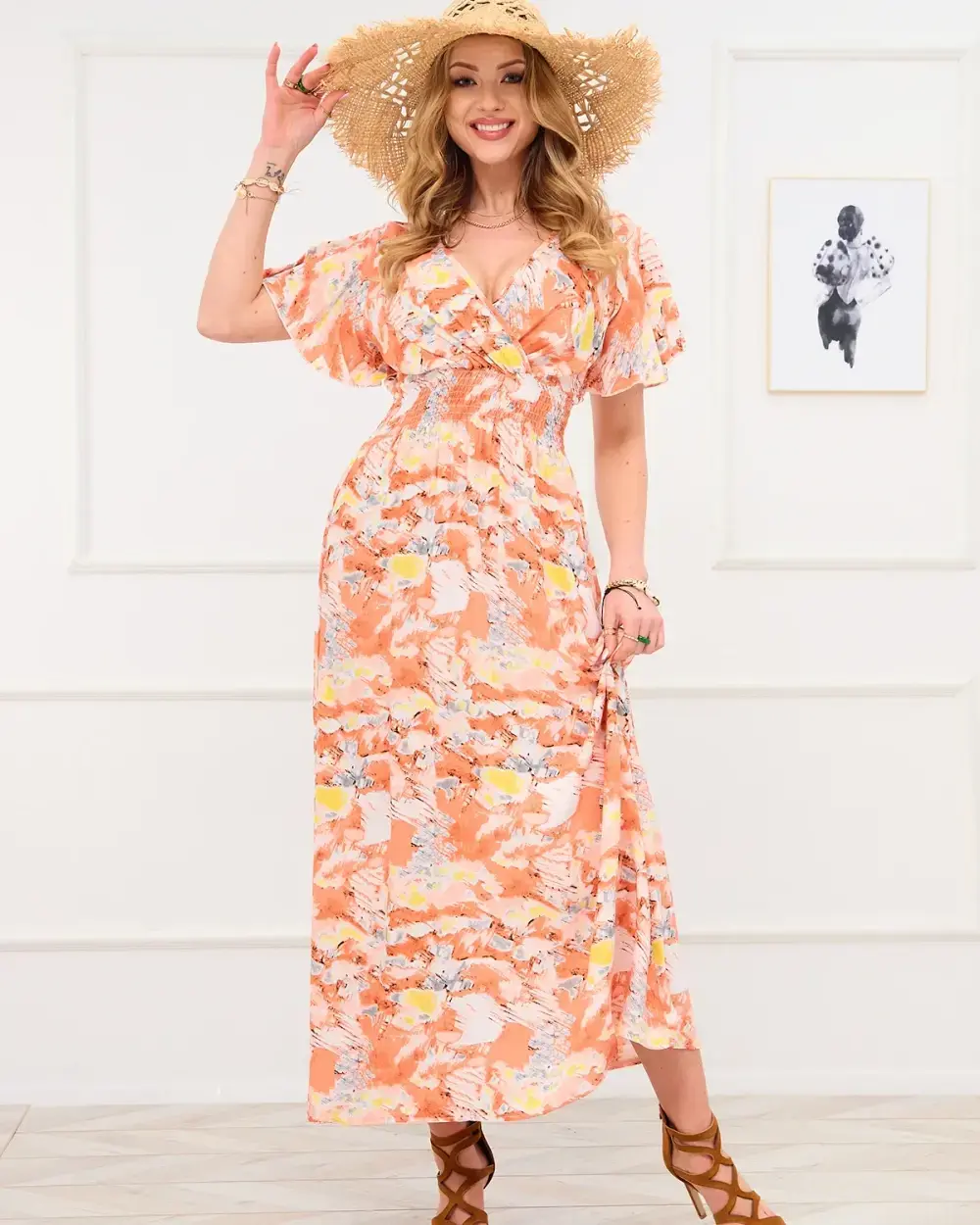Resti Orange women's long dress with fashionable pattern - Clothing