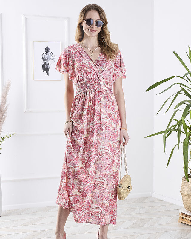 Resti Patterned pink women's midi dress Clothing