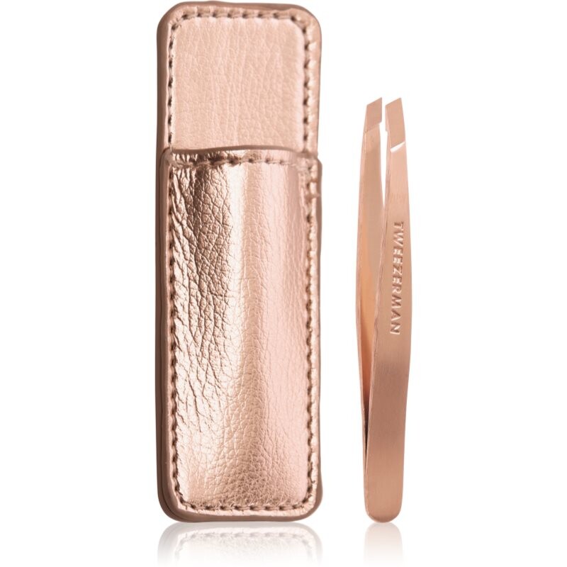Tweezerman Mini Slant Studio Collection pinzeta so zošikmeným koncom mini s cestovným púzdrom Rose Gold 2 ks